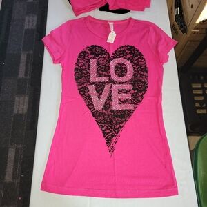 Pink Love Heart Kids Short Sleeve Tee